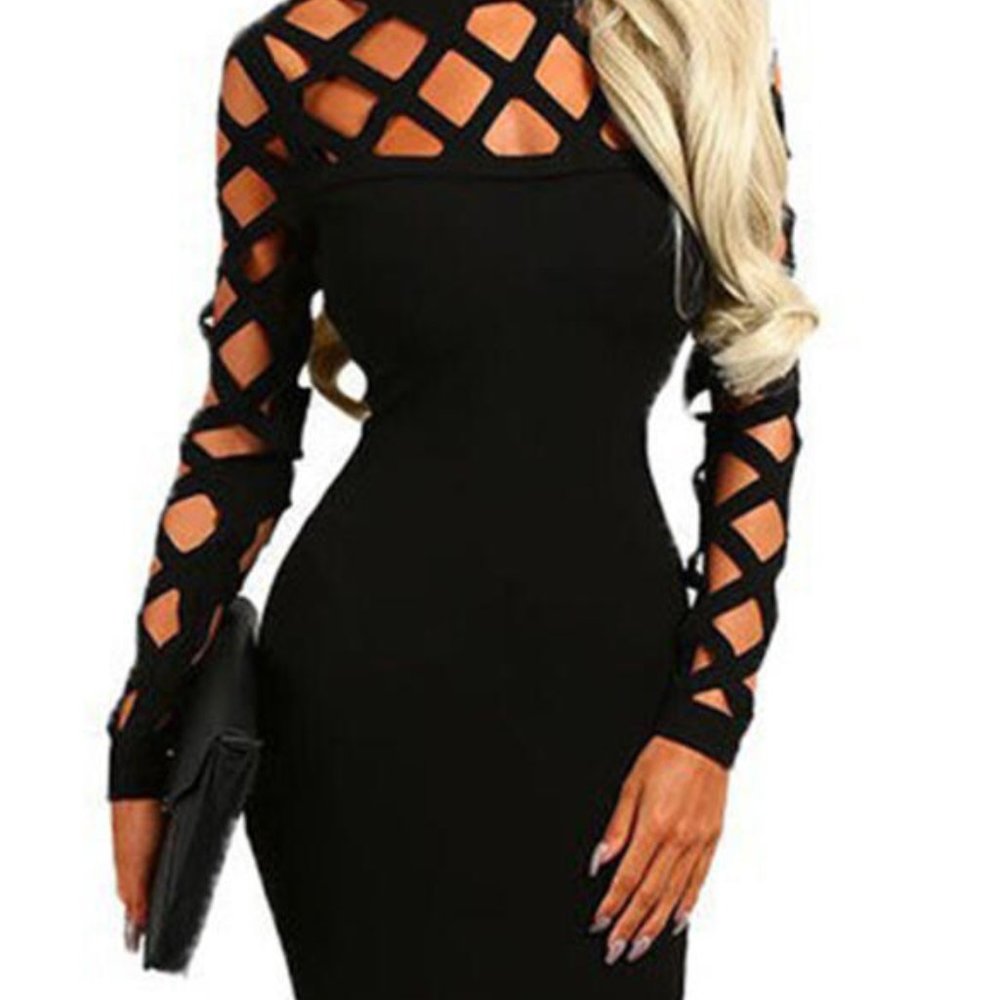 Black Cutout Long Sleeve Bodycon Dress